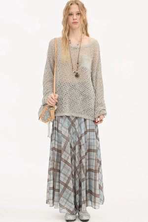 Plaid Pleated Mesh Skirt