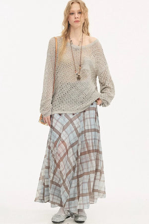 Plaid Pleated Mesh Skirt
