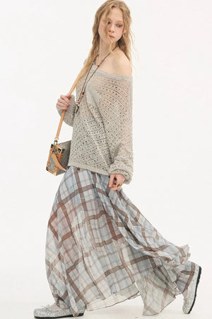Plaid Pleated Mesh Skirt