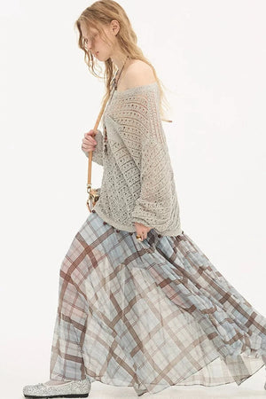Plaid Pleated Mesh Skirt