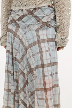 Plaid Pleated Mesh Skirt