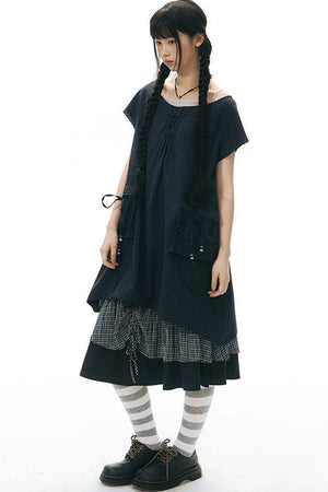 Plaid Pocket Vintage Dress