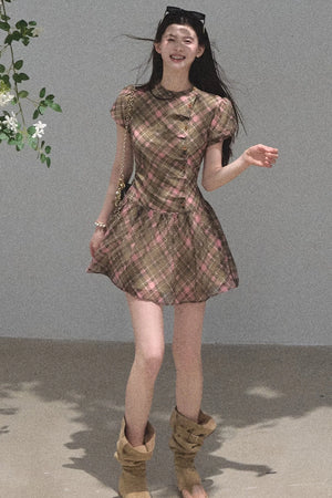 Plaid Puff Sleeve Dress