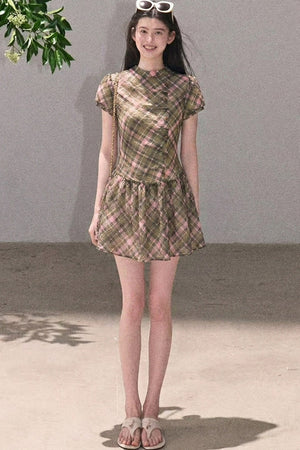 Plaid Puff Sleeve Dress