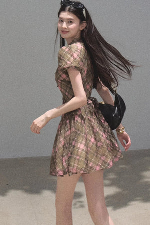 Plaid Puff Sleeve Dress