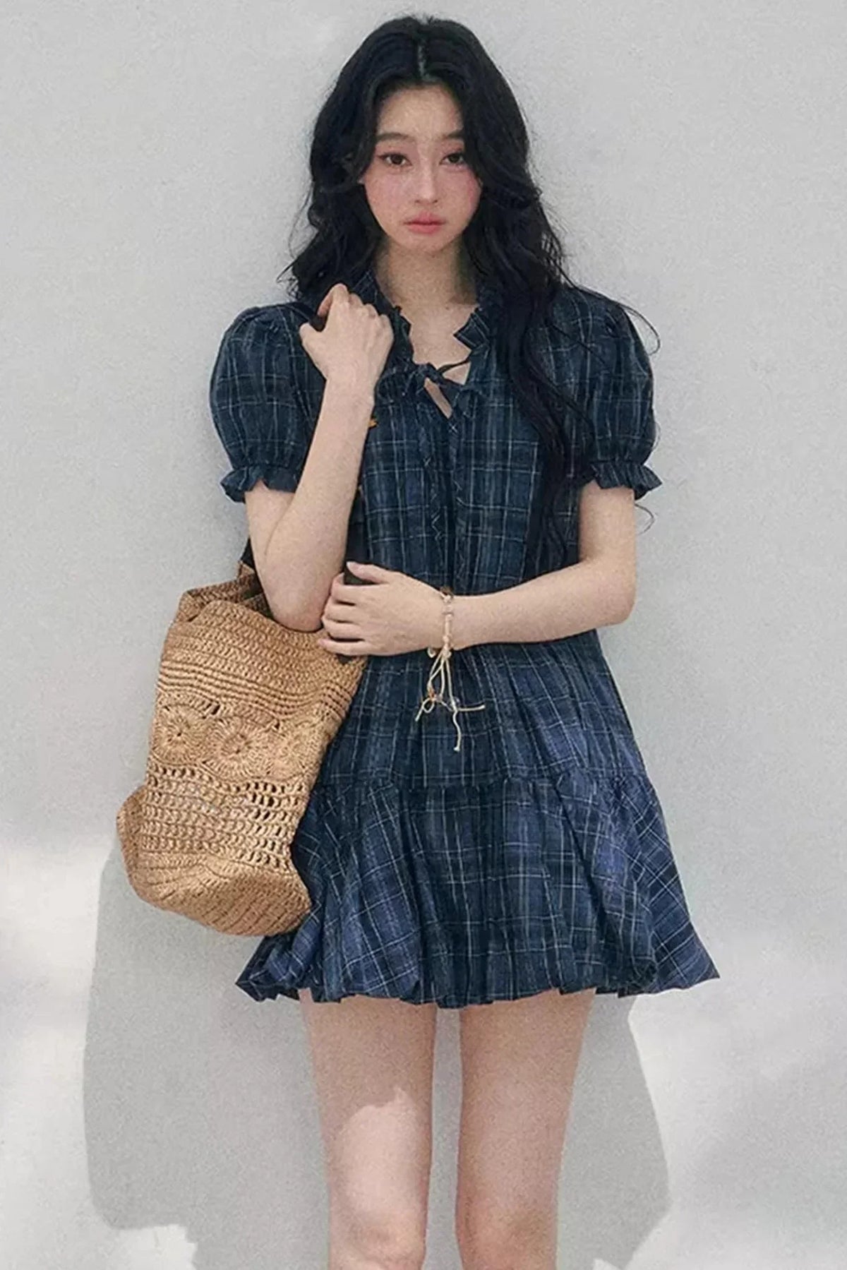 Plaid Puff Sleeve Dress