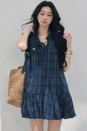 Plaid Puff Sleeve Dress