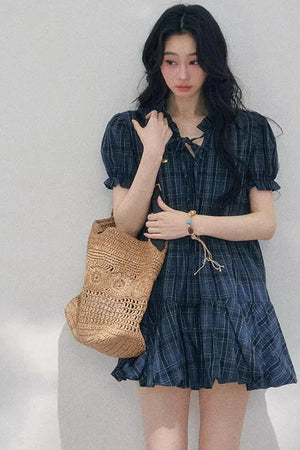 Plaid Puff Sleeve Dress