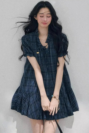Plaid Puff Sleeve Dress