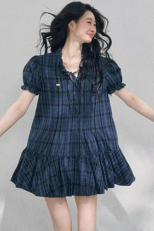 Plaid Puff Sleeve Dress
