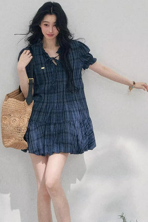 Plaid Puff Sleeve Dress