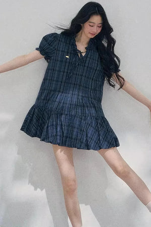 Plaid Puff Sleeve Dress