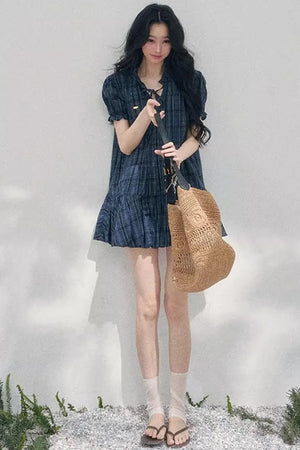 Plaid Puff Sleeve Dress