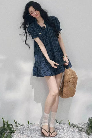 Plaid Puff Sleeve Dress
