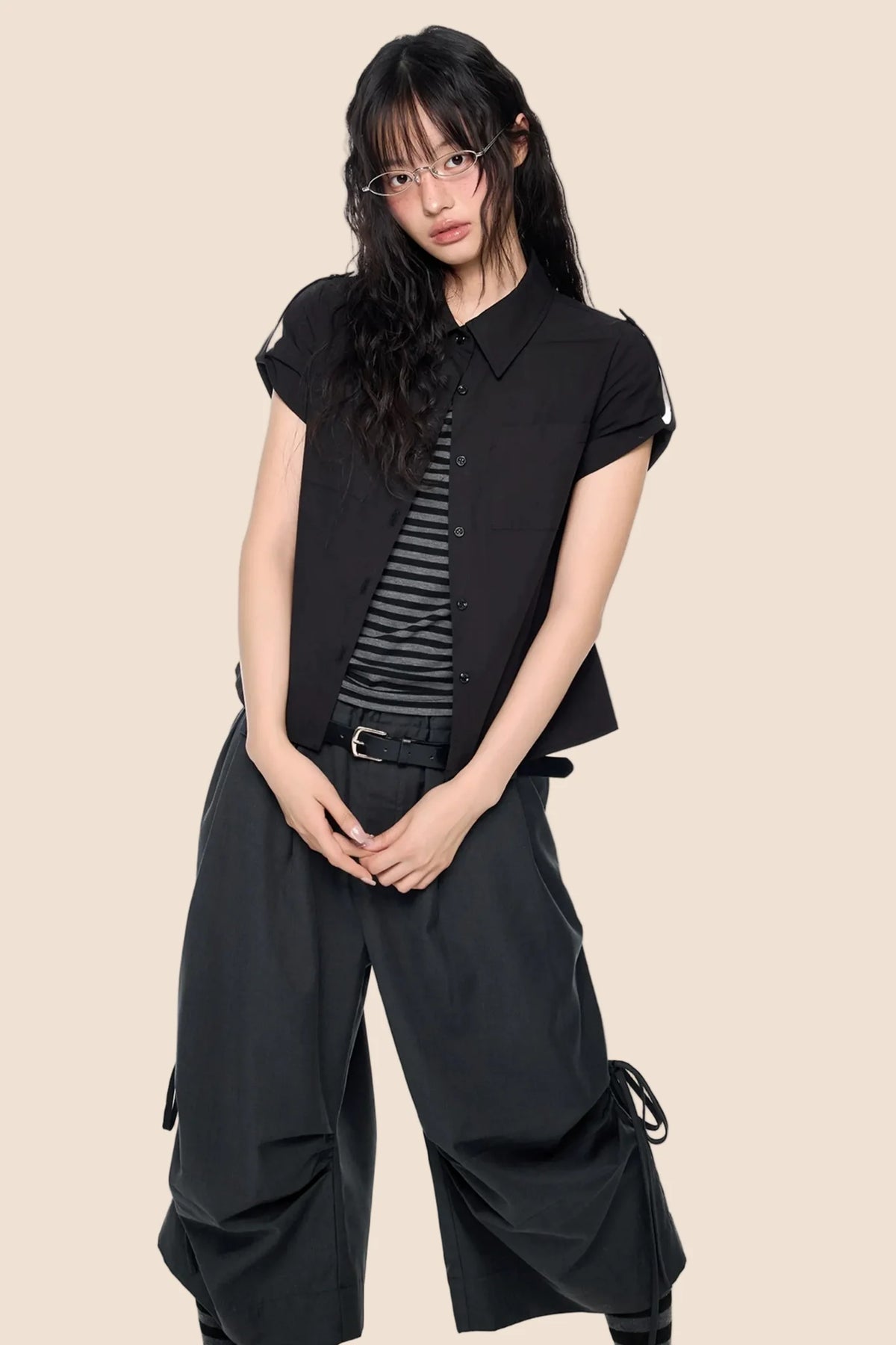 Plaid Retro Short Blouse Set-Up
