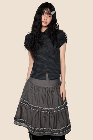 Plaid Retro Short Blouse Set-Up