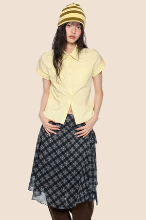 Plaid Retro Short Blouse Set-Up