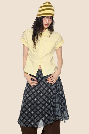 Plaid Retro Short Blouse Set-Up