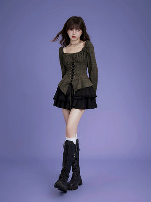 Plaid rose irregular slim top