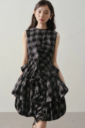 Plaid Ruffle Flower Bud Dress