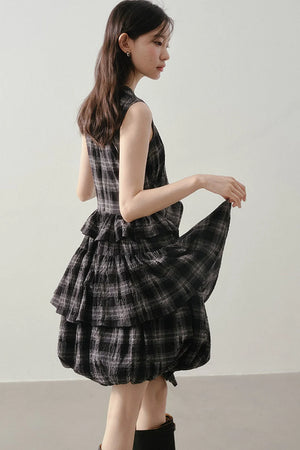 Plaid Ruffle Flower Bud Dress