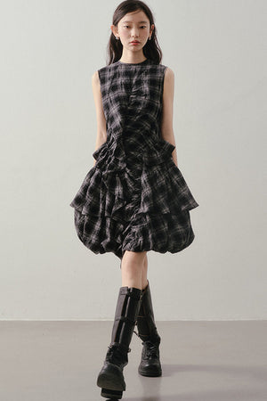 Plaid Ruffle Flower Bud Dress