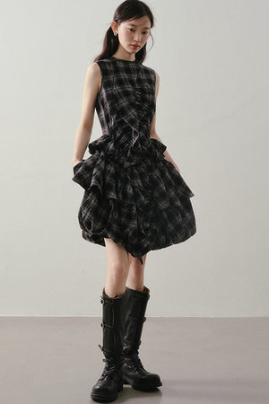 Plaid Ruffle Flower Bud Dress