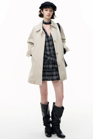 Plaid Ruffle Long Sleeve Shirt Dress