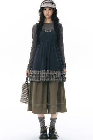 Plaid Ruffle Sleeveless Knit Vest Dress