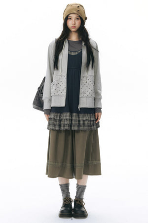 Plaid Ruffle Sleeveless Knit Vest Dress