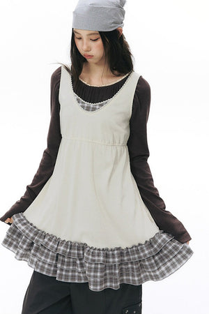 Plaid Ruffle Sleeveless Knit Vest Dress