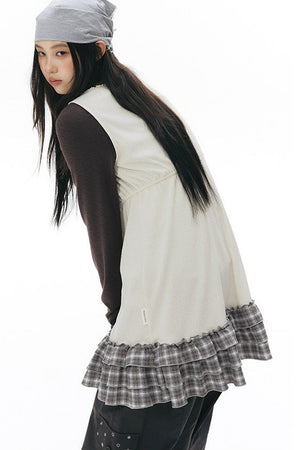Plaid Ruffle Sleeveless Knit Vest Dress