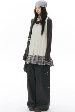 Plaid Ruffle Sleeveless Knit Vest Dress