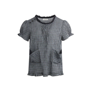Plaid Ruffled Placket Shirt & Skirt Set-Up