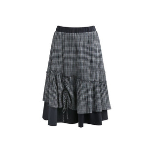 Plaid Ruffled Placket Shirt & Skirt Set-Up