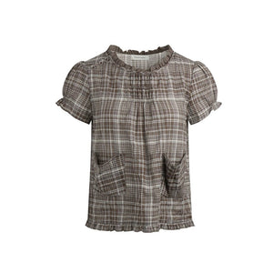 Plaid Ruffled Placket Shirt & Skirt Set-Up