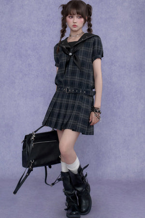 Plaid Sailor Collar Dress
