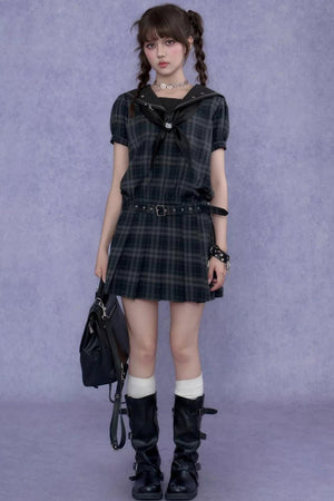 Plaid Sailor Collar Dress