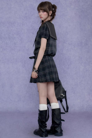 Plaid Sailor Collar Dress