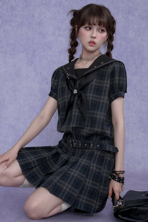 Plaid Sailor Collar Dress