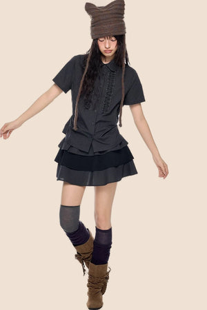 Plaid Shirt and Tiered Skirt Set-Up
