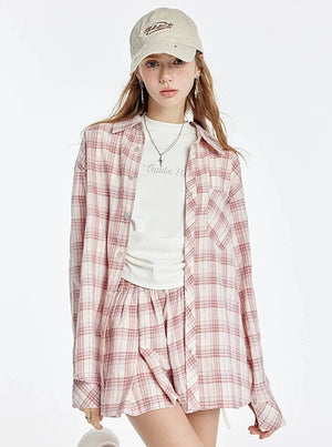 Plaid Shirt With Shorts Pants Set-Up