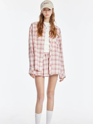 Plaid Shirt With Shorts Pants Set-Up