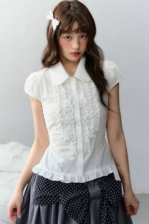 Plaid Short Sleeve Doll Collar Blouse
