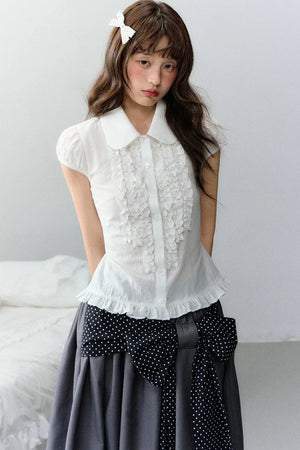 Plaid Short Sleeve Doll Collar Blouse