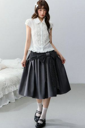 Plaid Short Sleeve Doll Collar Blouse