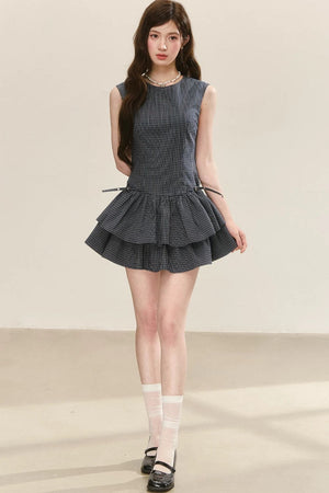 Plaid Sleeveless Tiered Dress