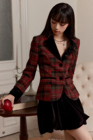 Plaid Slimming Waist Shirt & Skirt Set-Up