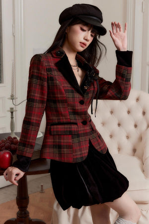 Plaid Slimming Waist Shirt & Skirt Set-Up
