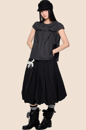 Plaid Tie Doll Collar T-Shirt Set-Up